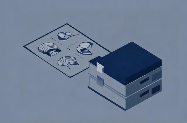 Illustration of a multifocal lenses specification brief handing off to quotation folders
